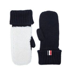 Thom Browne Shearling Knit Wool Mittens, Men's size Small